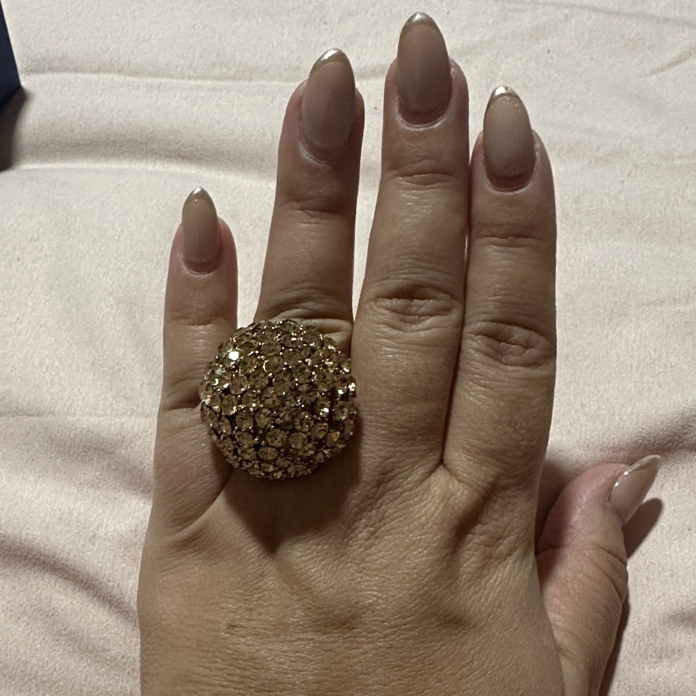 Adjustable Swarovski Elegant Gold Statement Ring
